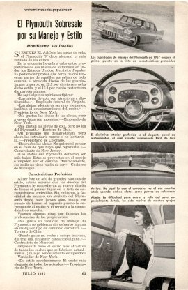 El Plymouth Sobresale por su Manejo y Estilo - Julio 1957