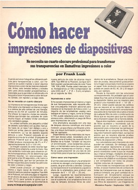 Cómo hacer impresiones de diapositivas - Septiembre 1983