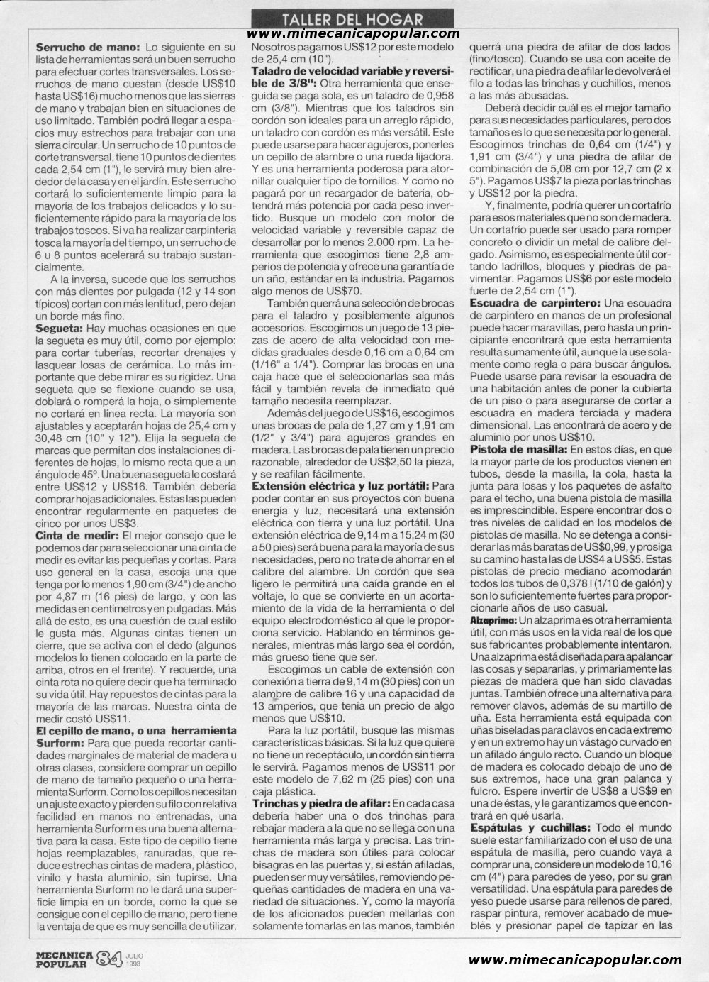 Juego de herramientas de la casa - Julio 1993