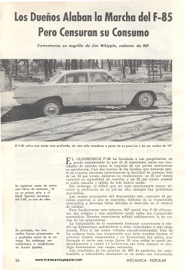 Informe de los dueños: Oldsmobile F-85 - Septiembre 1961