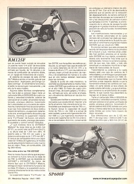 Motocicletas Suzuki del 85 - Abril 1985