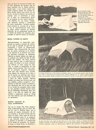 Para el excursionista: Equipos para Camping - Septiembre 1977