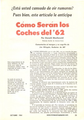 Cómo Serán los Coches del 62 - Octubre 1961