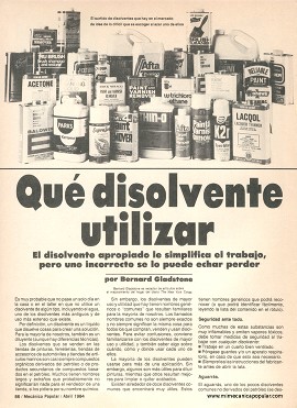 Qu&eacute; disolvente utilizar - Abril 1984